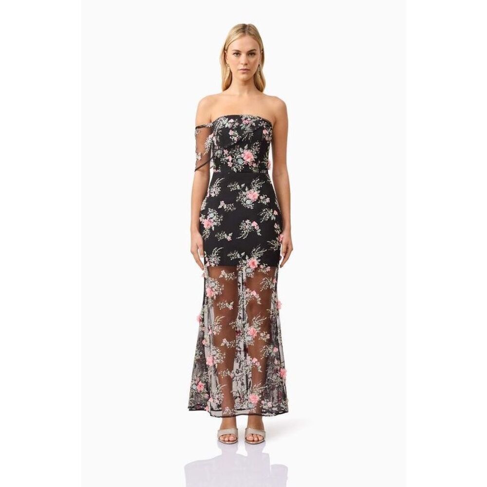 ELLIATT Gaia Maxi Dress - Black Multi Wedding Guest Gala Event Dress size S NWT - Picture 2 of 8